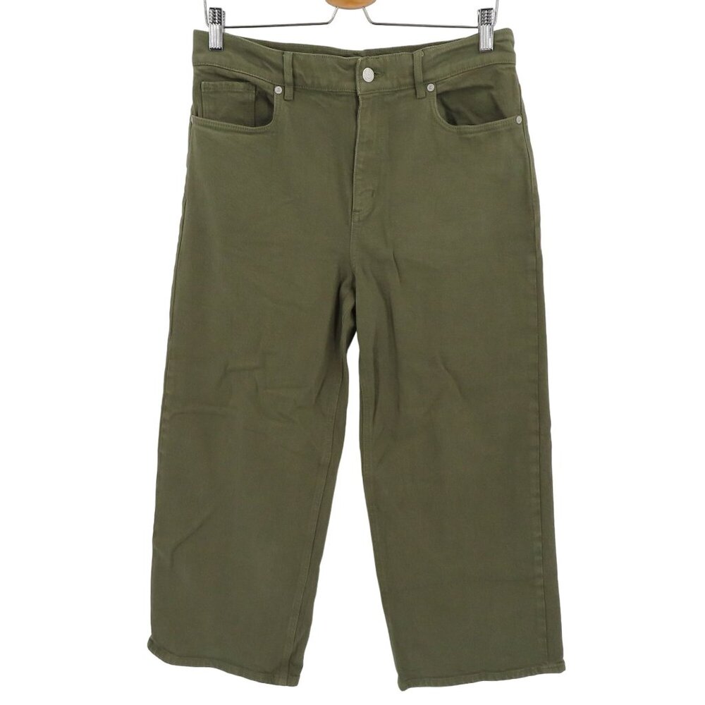 LOFT Womens 8/29 The Wide Leg Solid Muted Green Denim Jeans Pockets Flat Front